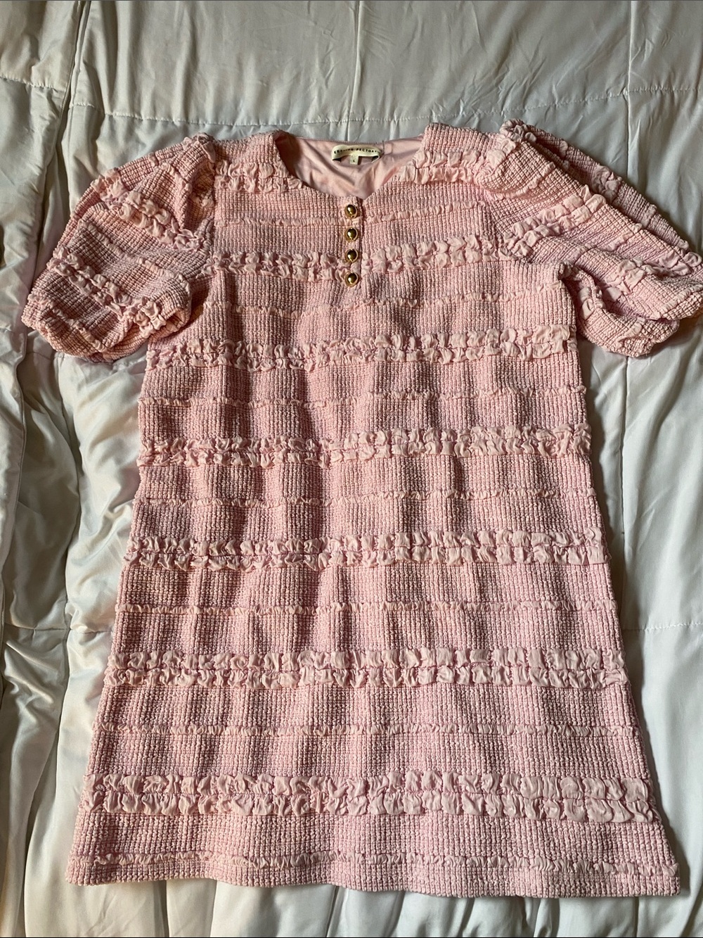 English Factory Pink Textured Knit Puff-Sleeve Dress